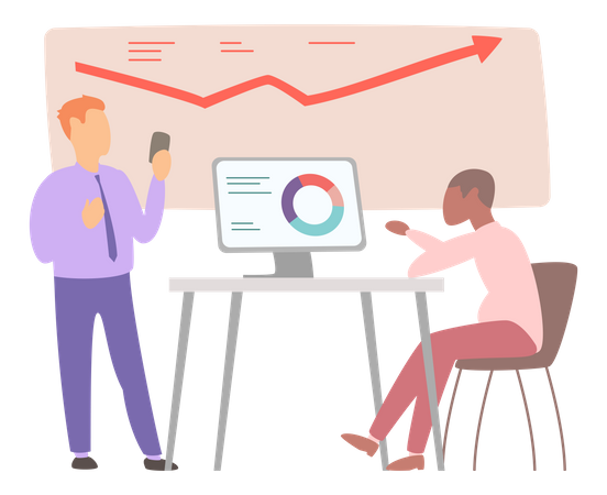 Homme d'affaires regardant l'analyse commerciale  Illustration