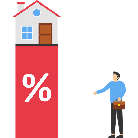 Un homme d'affaires observe l'augmentation du prix de l'immobilier  Illustration