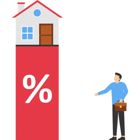 Un homme d'affaires observe l'augmentation du prix de l'immobilier  Illustration