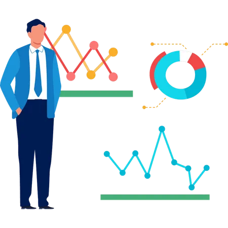 Homme d'affaires regardant le graphique des statistiques  Illustration