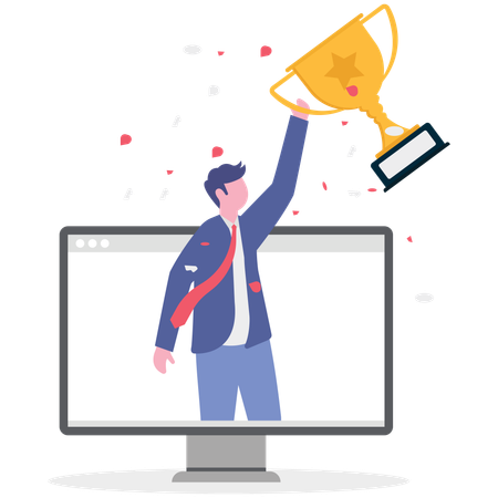Homme d'affaires remportant un trophée commercial  Illustration