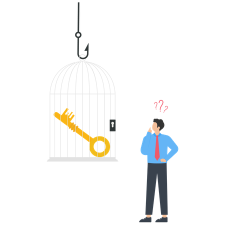 L'homme d'affaires regarde une clé dans une cage  Illustration