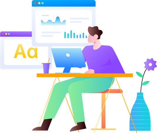 Homme d'affaires révisant la page d'analyse  Illustration