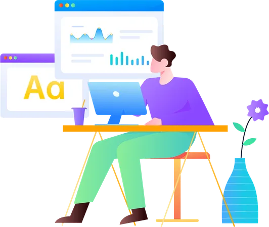 Homme d'affaires révisant la page d'analyse  Illustration