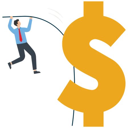 Homme d'affaires saut à la perche sautant dollar  Illustration