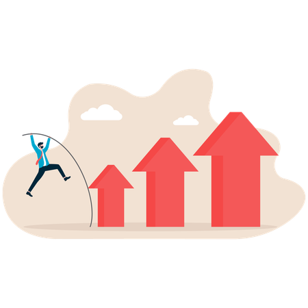 Homme d'affaires sautant à la perche sautant flèche rouge montante  Illustration