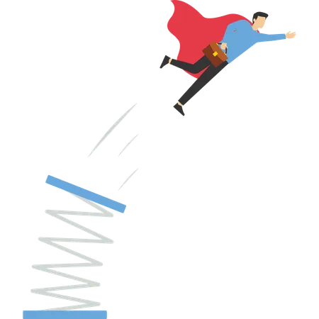 Saut en hauteur d'homme d'affaires avec tremplin.  Illustration