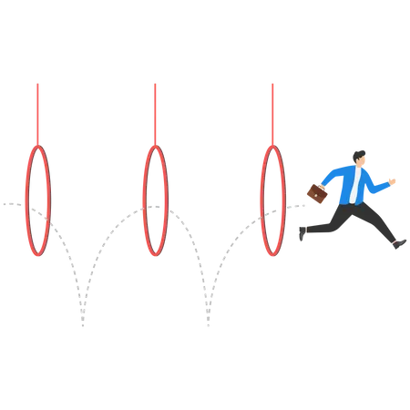 Homme d'affaires sautant à travers des cerceaux  Illustration