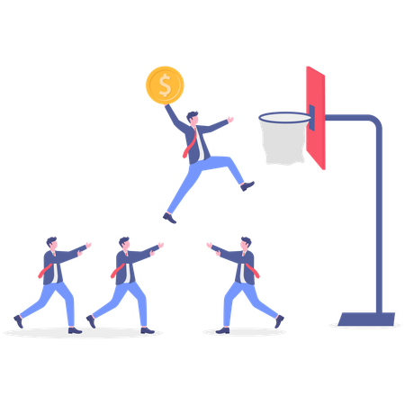 Un homme d'affaires sautant dans un ballon de basket  Illustration