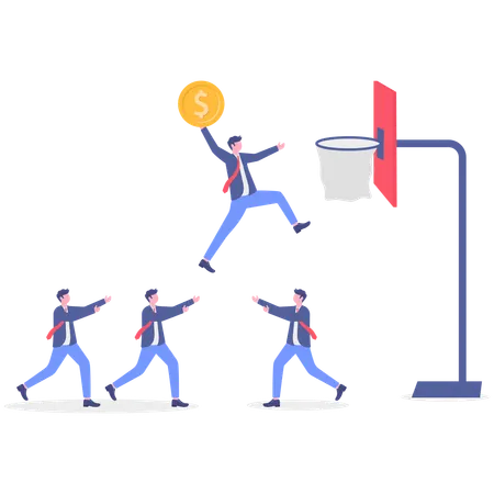 Un homme d'affaires sautant dans un ballon de basket  Illustration