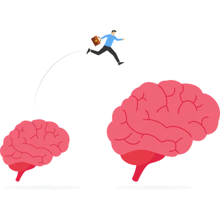 Homme d'affaires sautant du petit au gros cerveau  Illustration