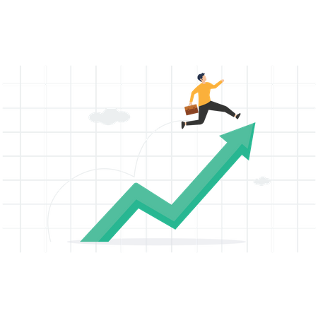 Homme d'affaires sautant en haut du graphique en flèche  Illustration