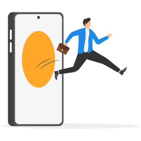 Homme d'affaires sautant du smartphone  Illustration