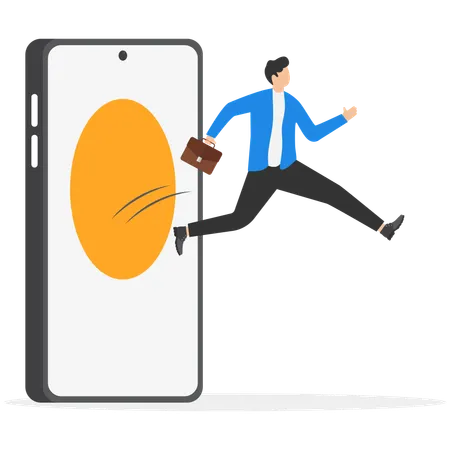 Homme d'affaires sautant du smartphone  Illustration