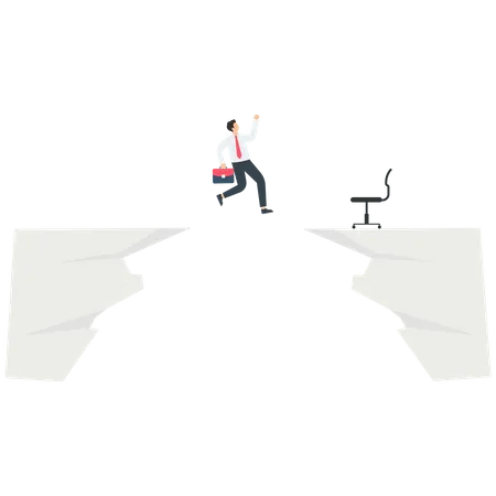 Homme d'affaires sautant par-dessus la falaise et ayant du courage  Illustration