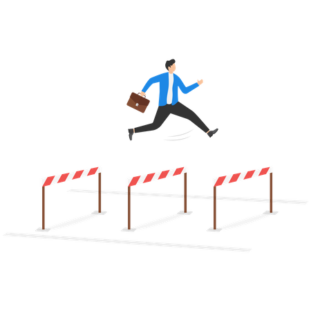 Homme d'affaires sautant plus haut par-dessus l'obstacle  Illustration