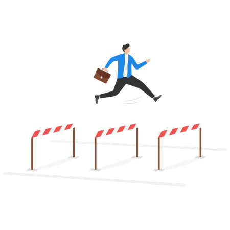 Homme d'affaires sautant plus haut par-dessus l'obstacle  Illustration