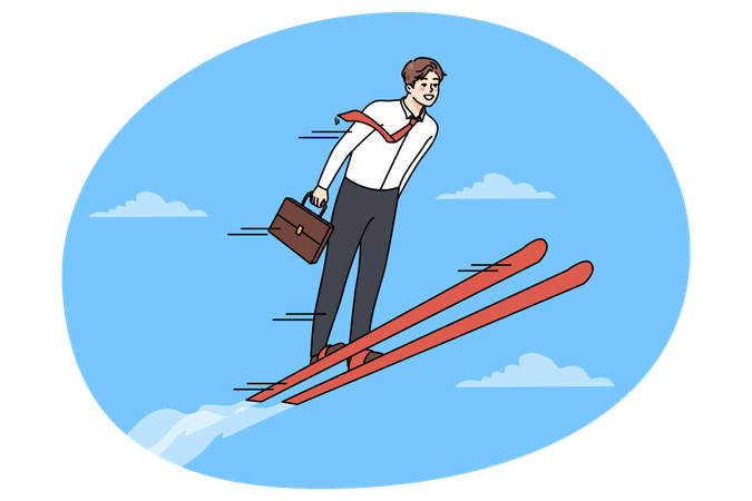 Un homme d'affaires saute sur un ski  Illustration