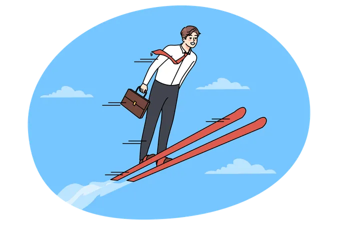 Un homme d'affaires saute sur un ski  Illustration