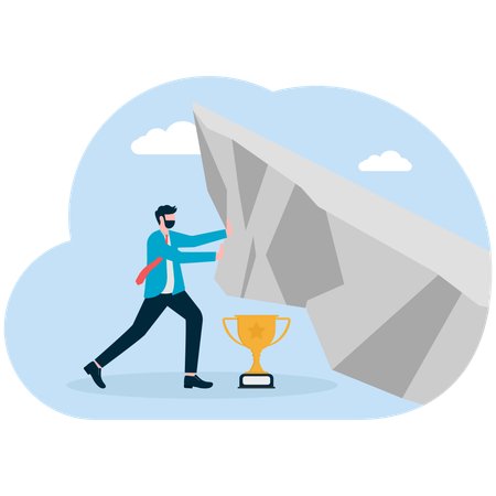 Homme d'affaires sauvant un trophée d'entreprise  Illustration
