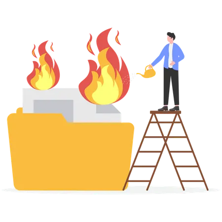 Un homme d'affaires sauve un incendie  Illustration