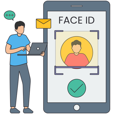 Homme d'affaires scannant l'identification faciale  Illustration