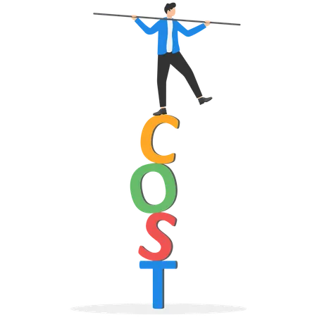 Un homme d'affaires se tient debout sur COST tout en évaluant l'attractivité des projets d'investissement  Illustration