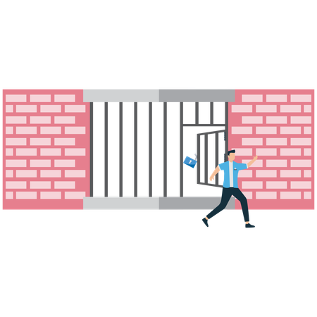 Un homme d'affaires se libère d'une prison mentale ou financière  Illustration
