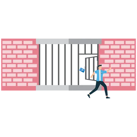 Un homme d'affaires se libère d'une prison mentale ou financière  Illustration