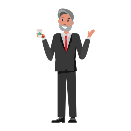 Homme d'affaires senior, boire du café en prenant  Illustration