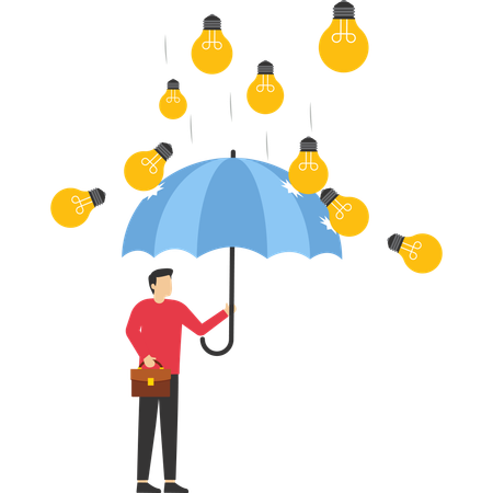 Homme d'affaires sous parapluie et ampoule de pluie  Illustration