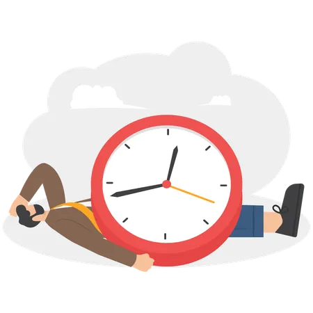 Homme d'affaires sous une grande horloge avec stress et pression du temps  Illustration