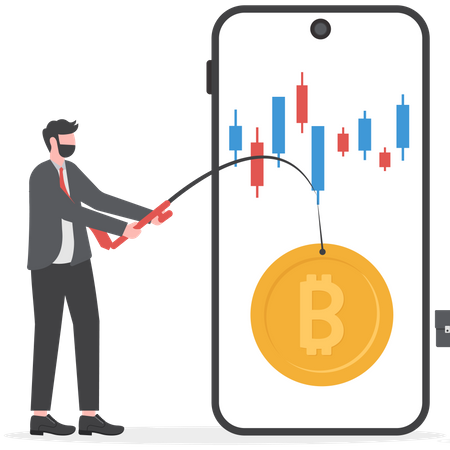 Stratégie de trading d'homme d'affaires en Bitcoin  Illustration
