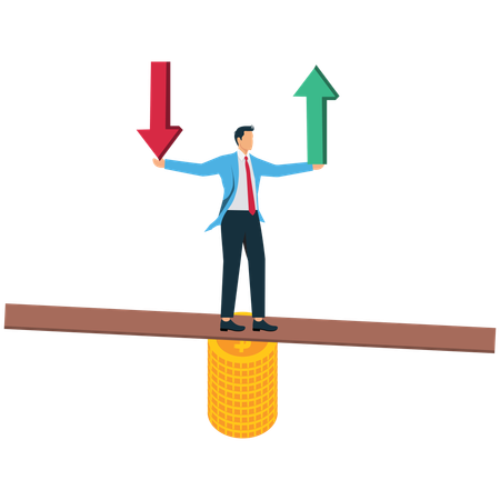 L'homme d'affaires subit des pertes et des gains sur son investissement  Illustration