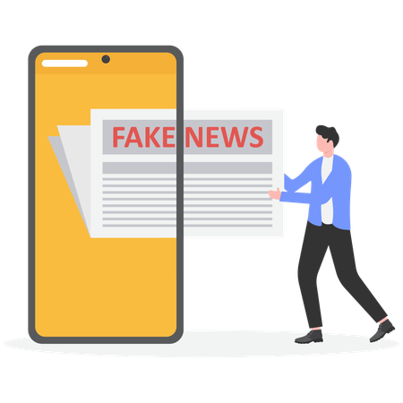 Un homme d'affaires supprime les fausses nouvelles de son téléphone portable  Illustration