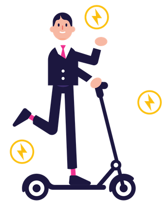 Homme d'affaires sur un scooter électrique allant au travail  Illustration