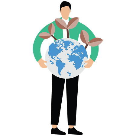 Homme d'affaires tenant la terre tout en protégeant l'environnement  Illustration