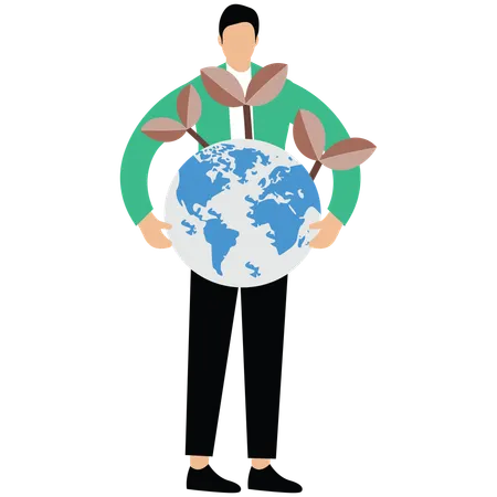 Homme d'affaires tenant la terre tout en protégeant l'environnement  Illustration