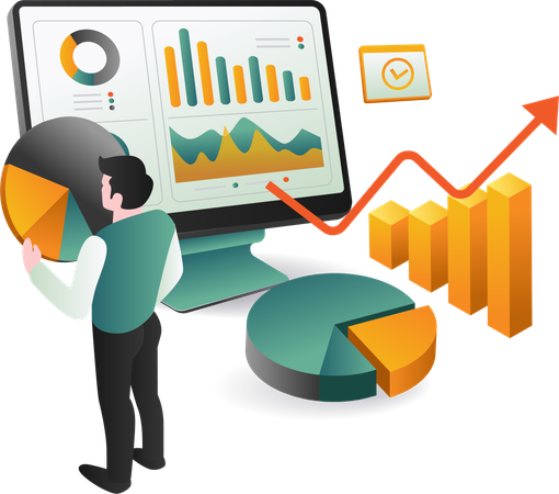 Homme d'affaires tenant un graphique à secteurs tout en effectuant une analyse commerciale  Illustration