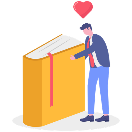Homme d'affaires tenant un livre avec amour  Illustration