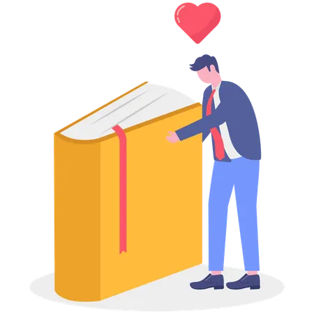Homme d'affaires tenant un livre avec amour  Illustration