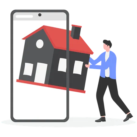 Homme d'affaires tenant une maison depuis son mobile  Illustration