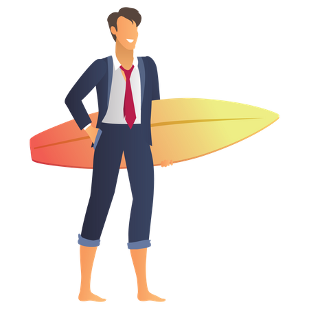 Homme affaires, tenue, planche surf  Illustration