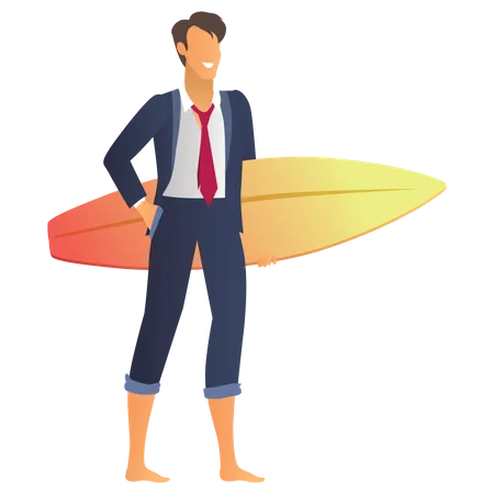 Homme affaires, tenue, planche surf  Illustration