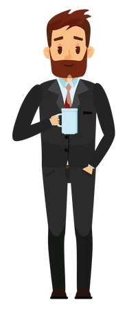 Homme affaires, tenue, tasse café  Illustration