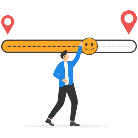 Homme d'affaires tirant le levier emoji heureux  Illustration