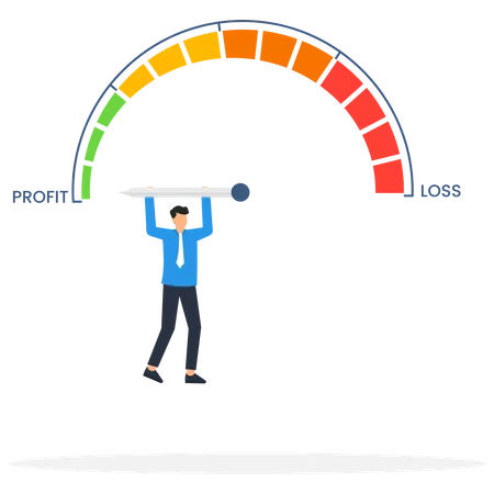 Homme d'affaires tirant le pointeur compteur perte profit  Illustration