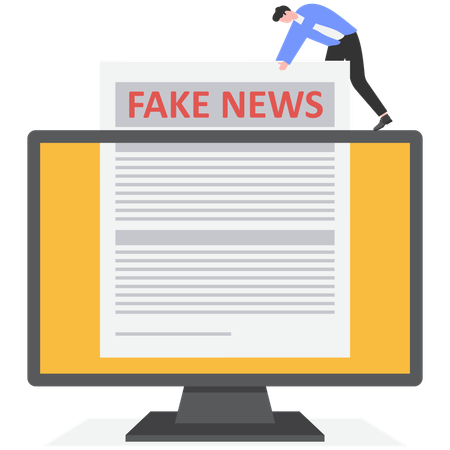 Un homme d'affaires utilise de fausses nouvelles depuis son ordinateur  Illustration