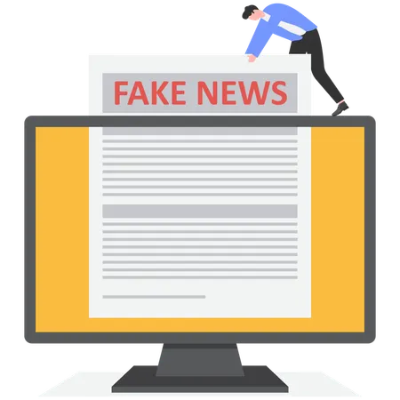 Un homme d'affaires utilise de fausses nouvelles depuis son ordinateur  Illustration