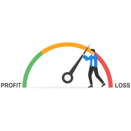 Homme d'affaires tirant la perte ou le profit du compteur de pointeur  Illustration